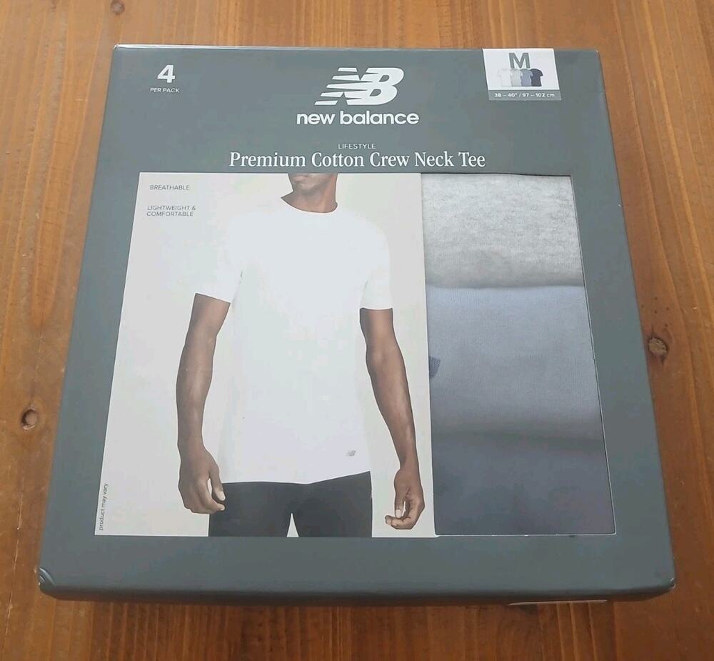4-Pack New Balance Crew Neck Cotton T-Shirts w/Logo Medium (38-40) Multicolor